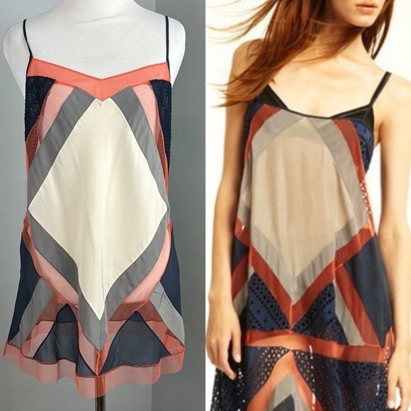 BCBGMAZAZRIA Runway Silk Mesh Geometric Camisole - Picture 1 of 16
